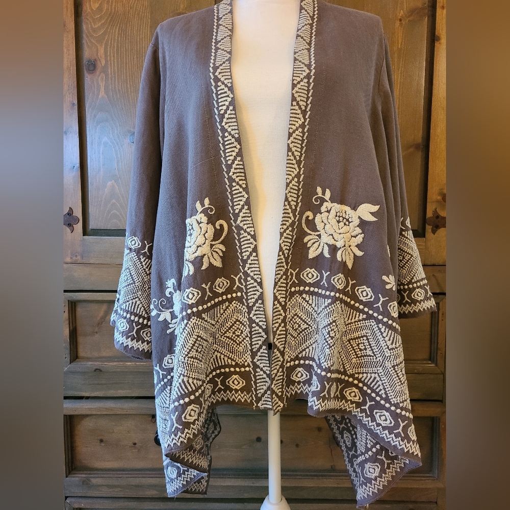 Johnny Was an embroidered linen jacket XL